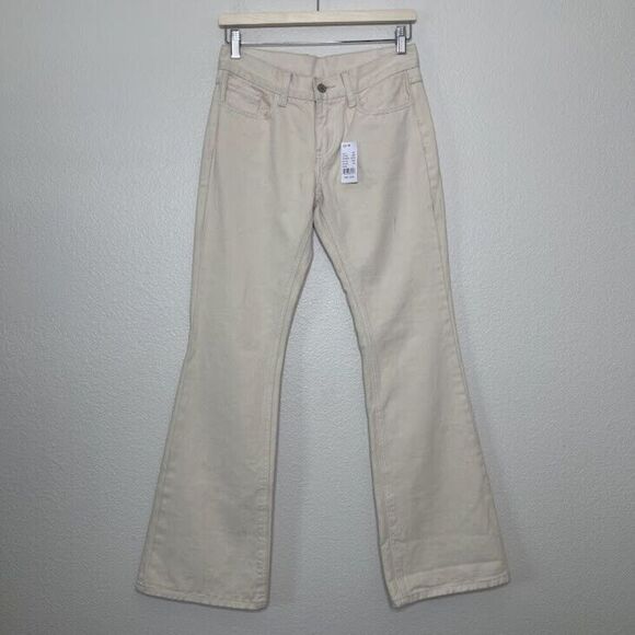 Brandy Melville Jeans Galt Small 26 Flared Cream Bootcut 100% Cotton Denim NEW - Picture 1 of 14